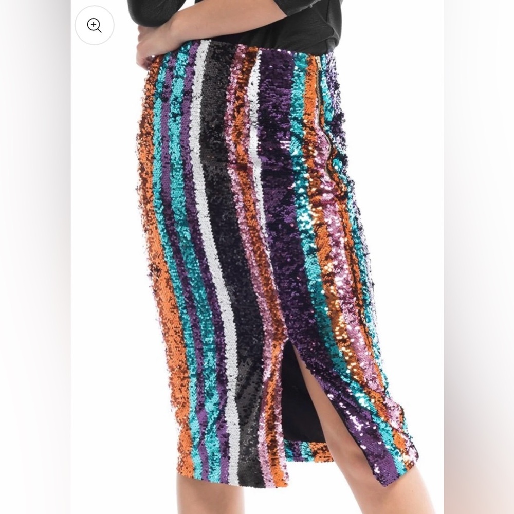 Grey Lab • Multicolor Cocktail Sequin Striped Pencil Skirt S NWOT